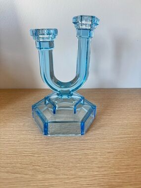 Blue Glass Double Candle Holder